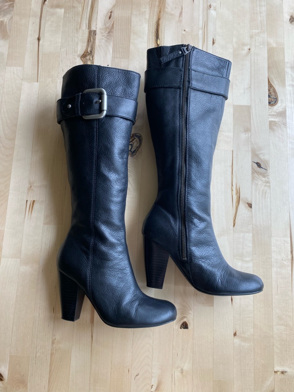 FOSSIL Women’s Leather Riding Boots Rebecca black Knee-high Pebble Finish Sz 5.5